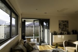 Aluminium Bifold Door Silver - half open - view from inside