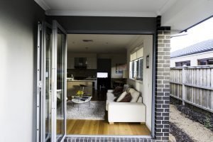 Aluminium Bifold Door Silver - open - view from outside